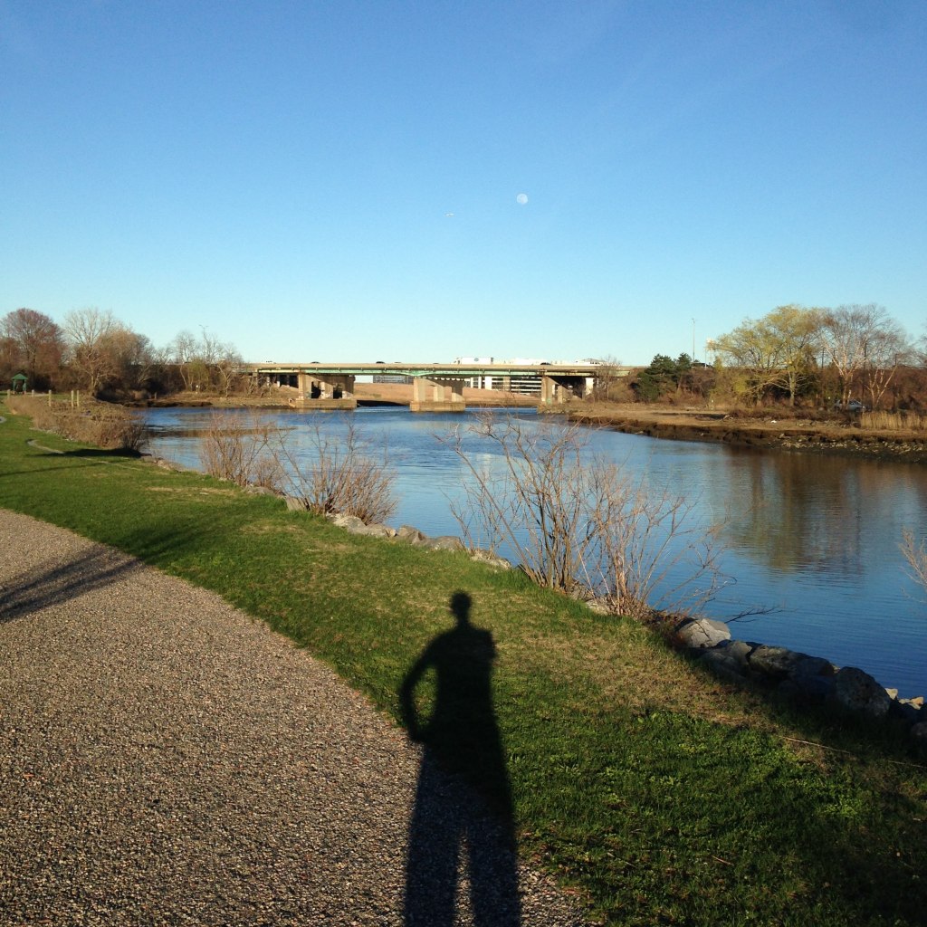 Katie silhouette trail river blue sky